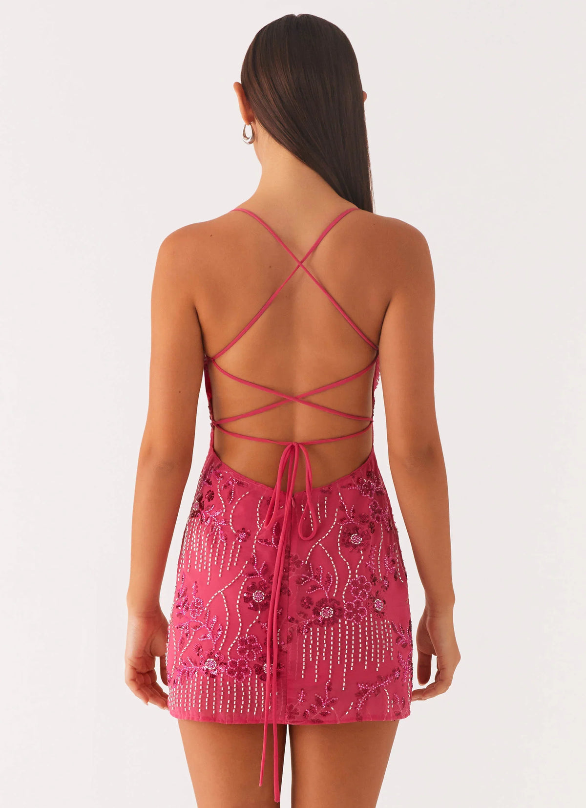 Vietta Sequin Cami Micro Mini Dress Fuchsia