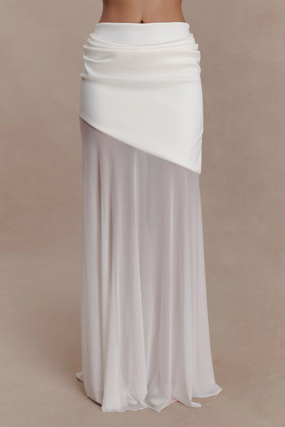 Portia Scuba And Mesh Maxi Skirt White