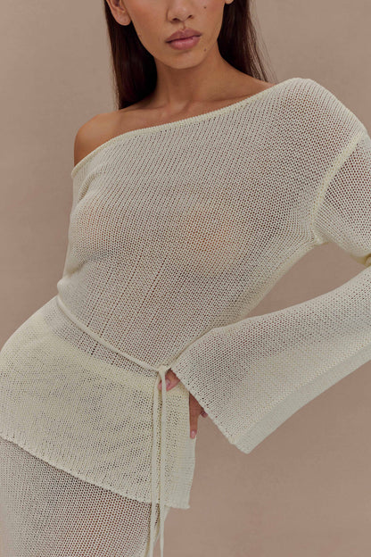 Reagan Off Shoulder Knit Top White