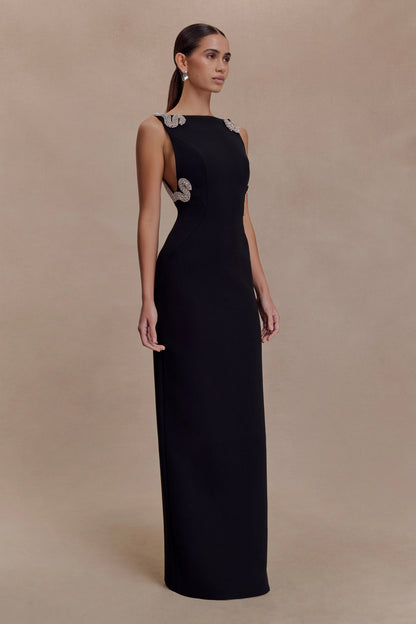 Lorde Embellished Crepe Maxi Dress Black