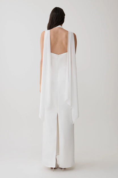 Myla Draped Shoulders Satin Maxi Dress White