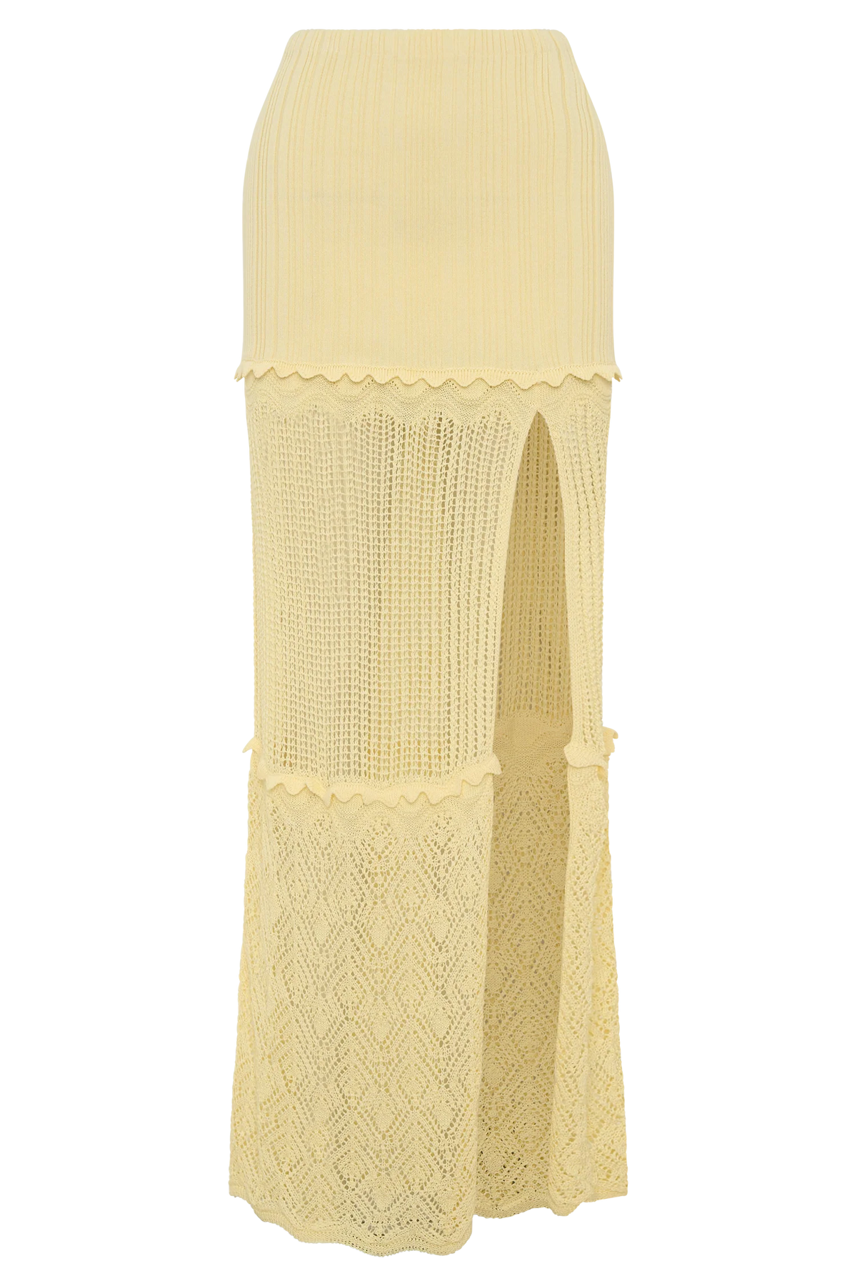 Coleene Pointelle Knit Maxi Skirt Lemon