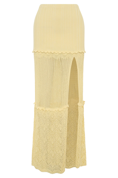 Coleene Pointelle Knit Maxi Skirt Lemon