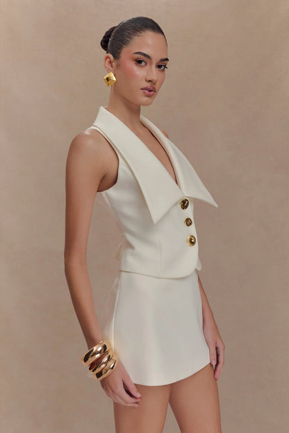 Alix Mixed Button Vest Ivory