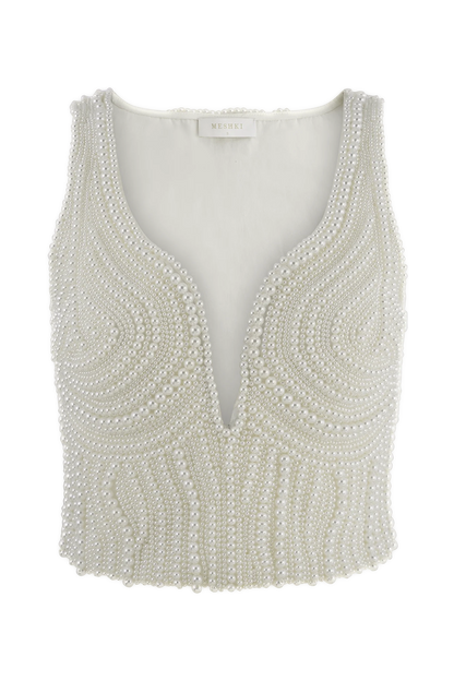 Kathia Pearl Hand Beaded Top White