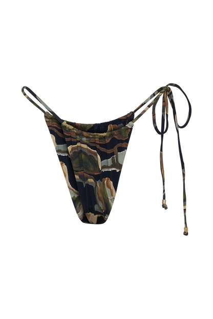 Andie Ruched String Side Bikini Brief Green Fluid Reverie Print