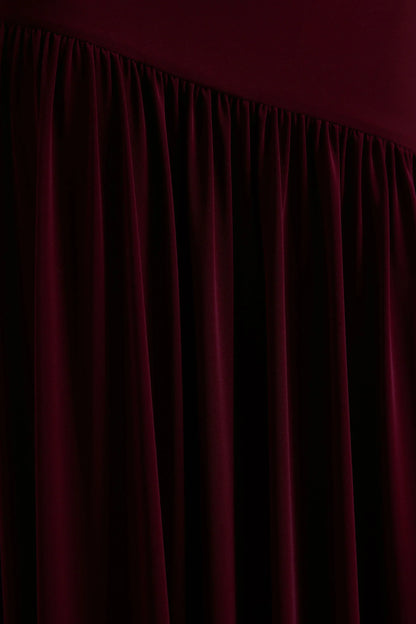 Venezia Burgundy Bardot Maxi Dress With Drop Waist