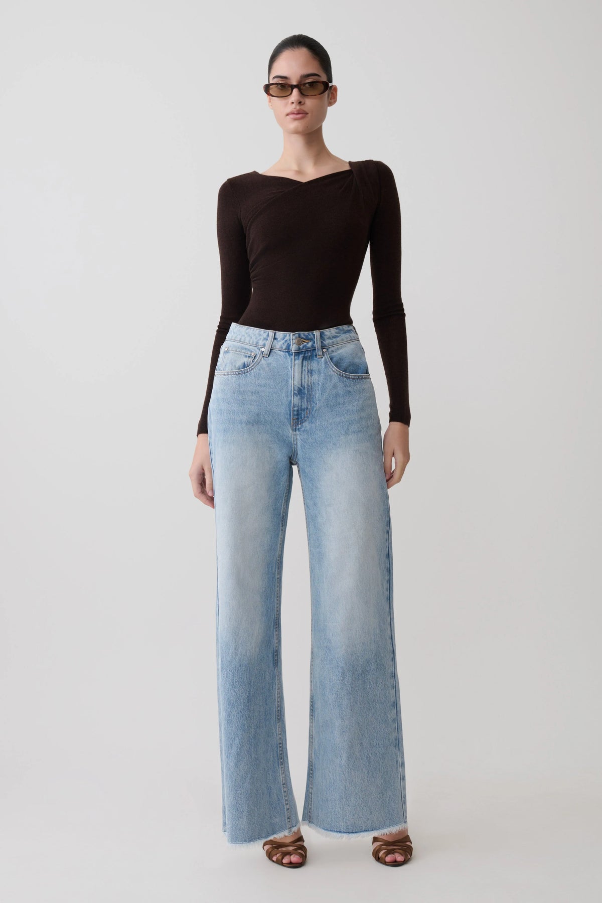 Culver Draped Twist Knit Top Chocolate