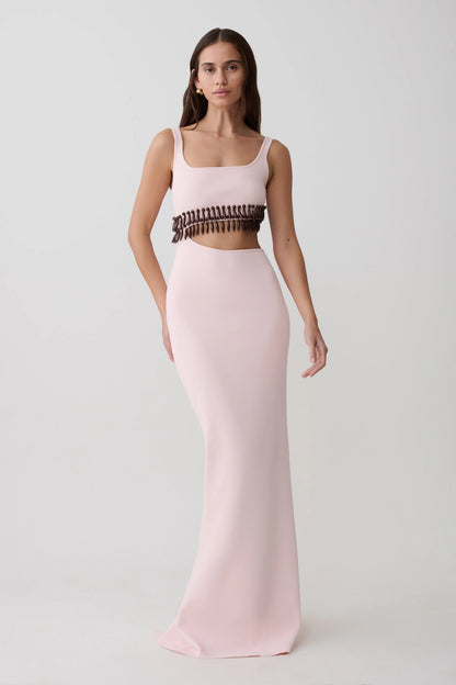 Ruvic Knit Maxi Beaded Dress Baby Pink
