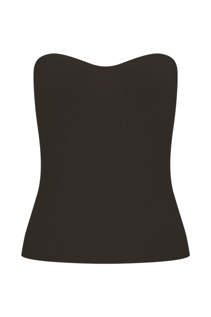 Elodie Strapless Cupped Knit Top Chocolate