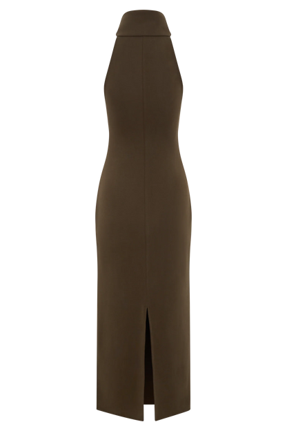 Kennedy High Neck Midi Dress Chocolate