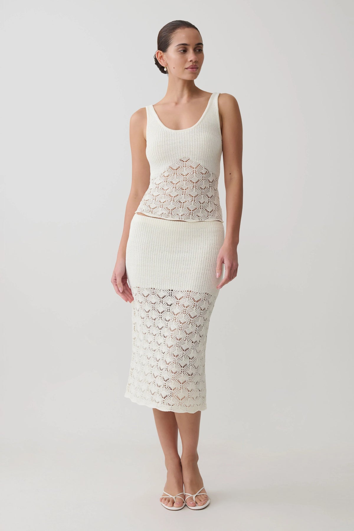 Atlantis Crochet Knit Midi Skirt White