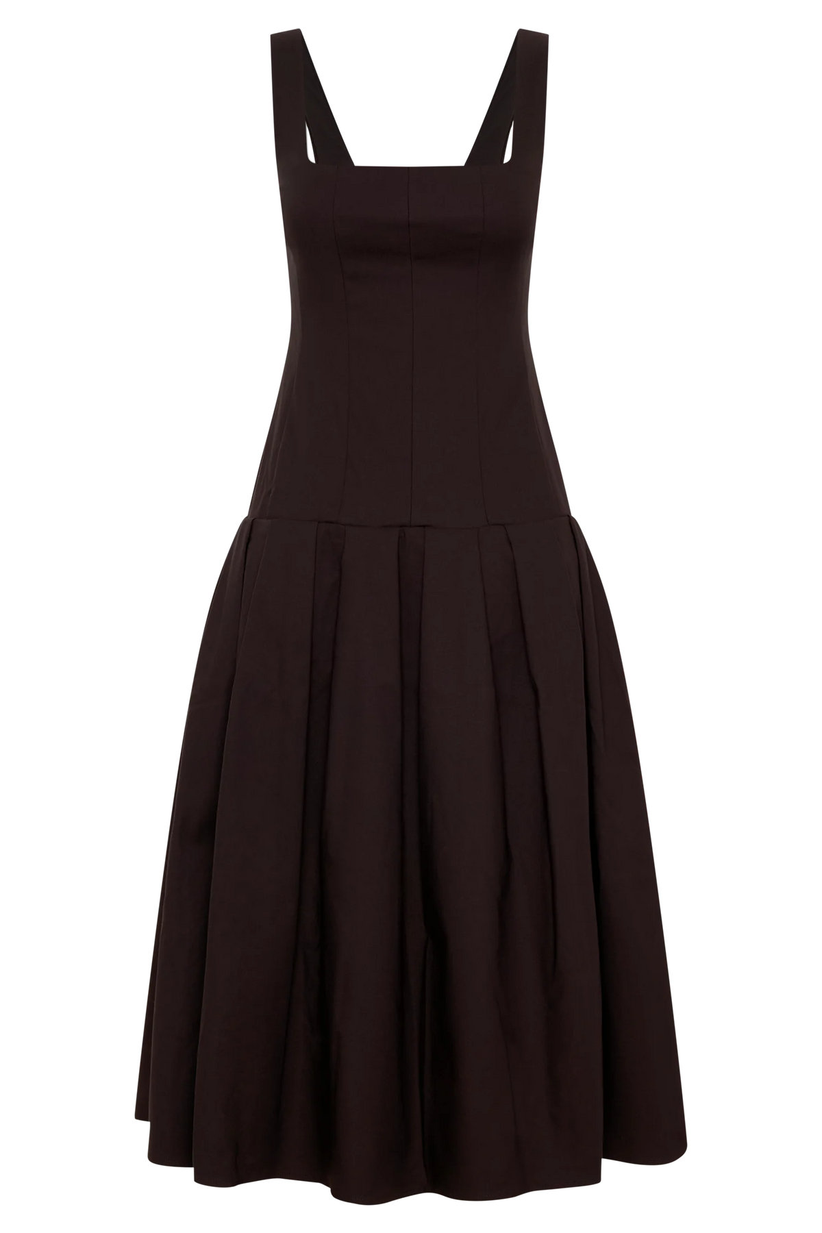 Natascha Drop Waist Cotton Midi Dress Chocolate