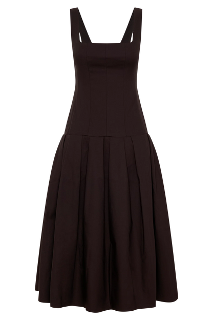 Natascha Drop Waist Cotton Midi Dress Chocolate