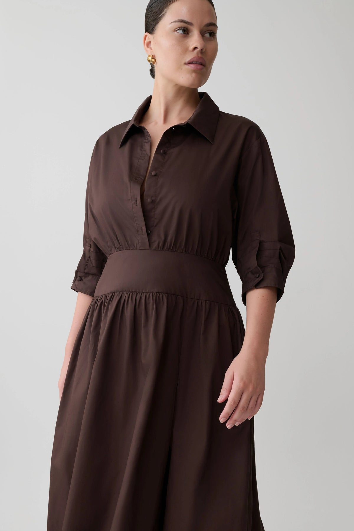 Isolde Long Sleeve Cotton Maxi Dress Dark Chocolate