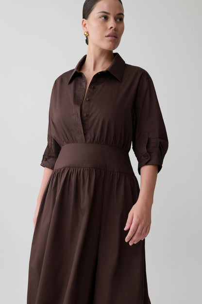 Isolde Long Sleeve Cotton Maxi Dress Dark Chocolate
