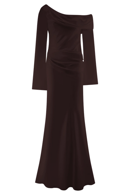 Iris Long Sleeve Satin Maxi Dress Dark Chocolate