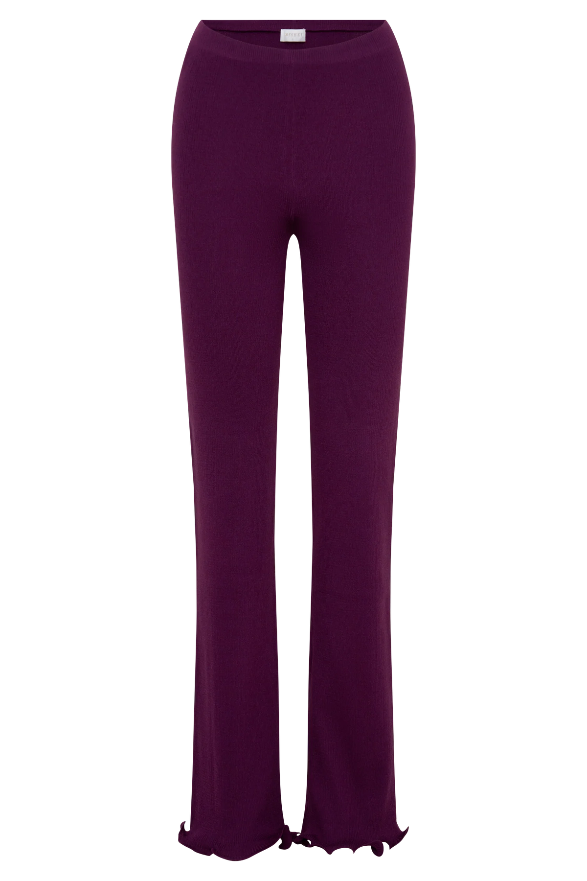 Diya Ribbed High Waisted Pants With Wire Hem Plum