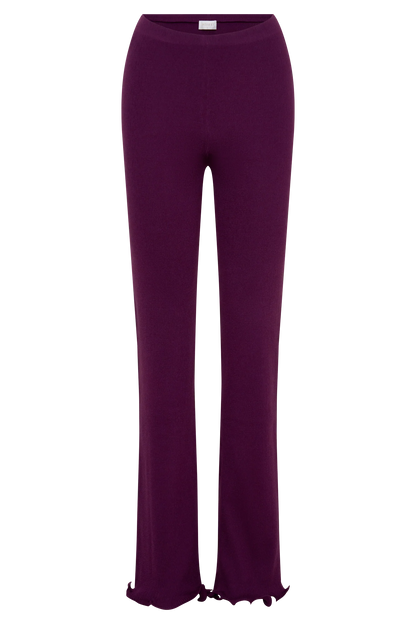 Diya Ribbed High Waisted Pants With Wire Hem Plum
