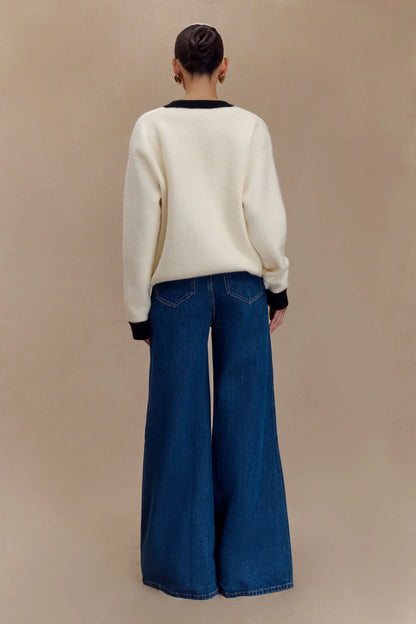 Jen Wide Leg Flare Denim Jeans Dark Blue