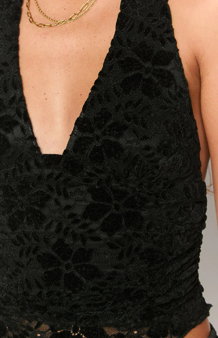Clancy Black Velvet Crop Top