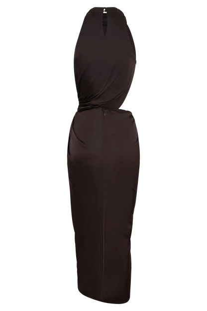 Aveline Draped Halter Midi Dress Dark Chocolate