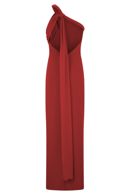 Philippa Knotted Crepe Maxi Dress Ruby
