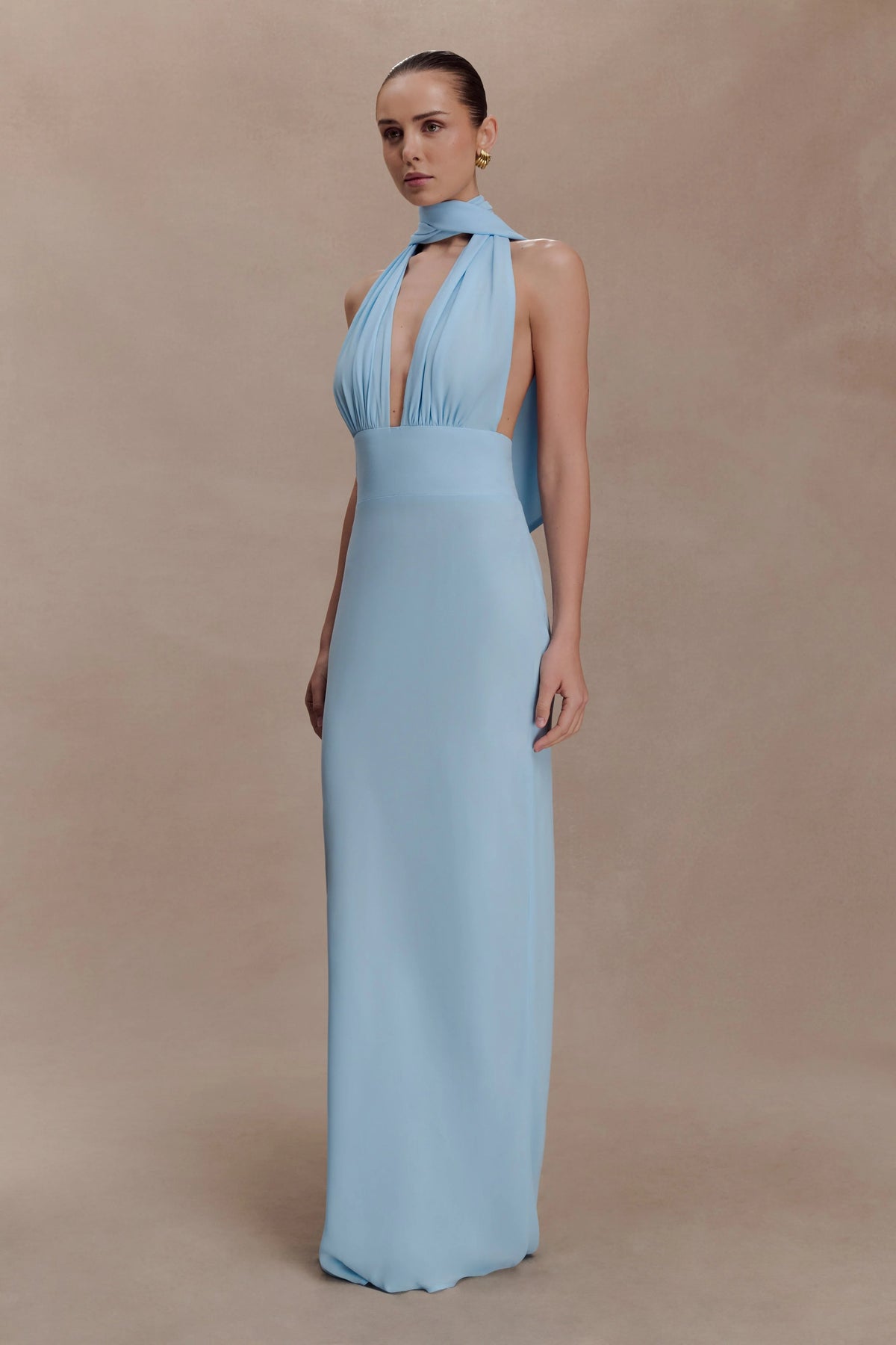 Nadine Halter Chiffon Maxi Dress Blue