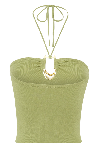 Dimitri Knit Halter Top With Hardware Light Olive