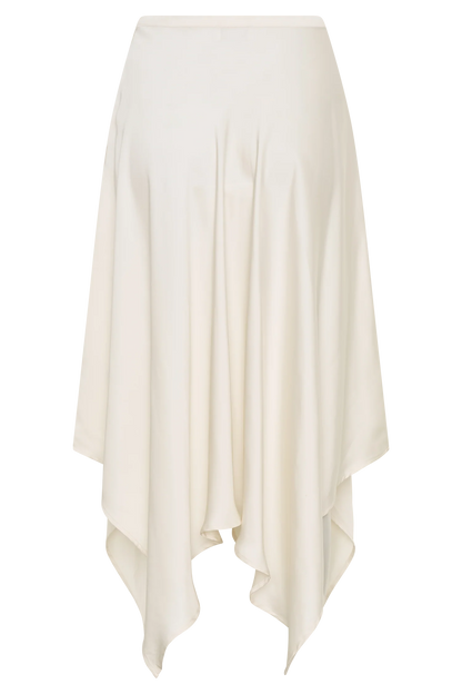 Coralie Asymmetric Satin Midi Skirt Ivory