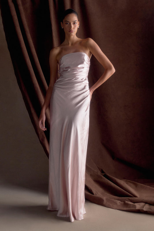 Cedar Strapless Satin Maxi Dress Soft Pink