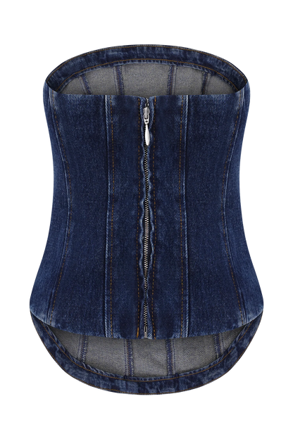 Monte Strapless Diamante Denim Corset Midnight Blue