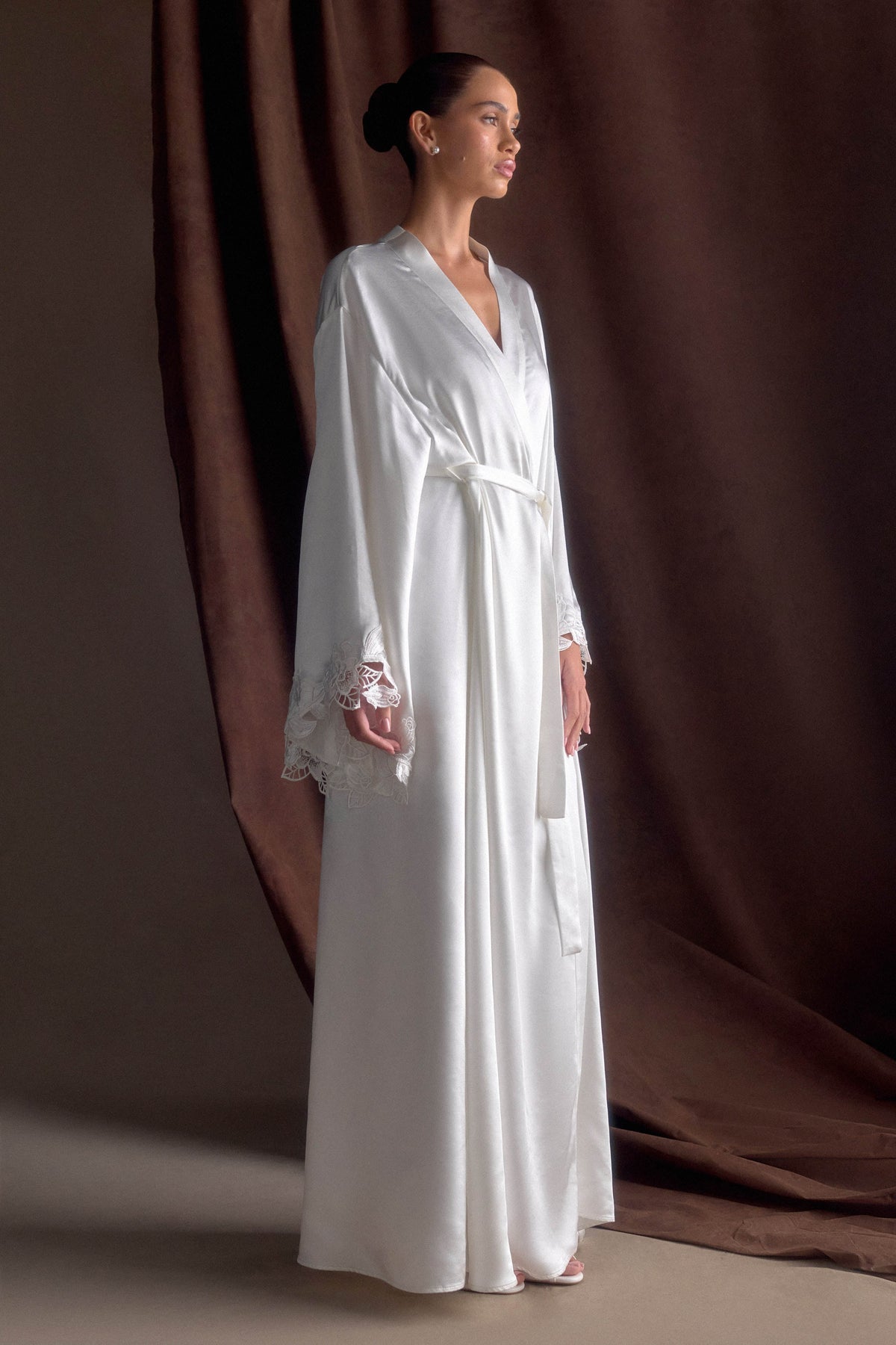 Sullivan Satin Bridal Robe With Lace Ivory