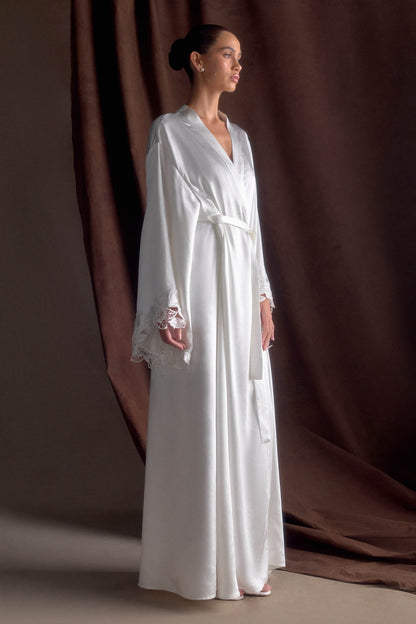 Sullivan Satin Bridal Robe With Lace Ivory