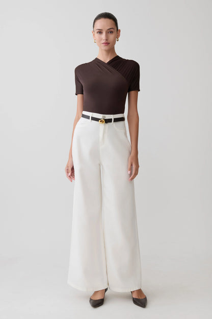 Junie Shortsleeve Cross Over Bodysuit Chocolate