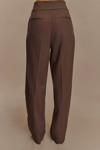 Penelope Pleated High Waisted Pants Chocolate