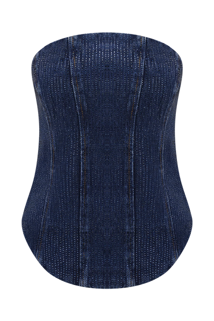 Monte Strapless Diamante Denim Corset Midnight Blue