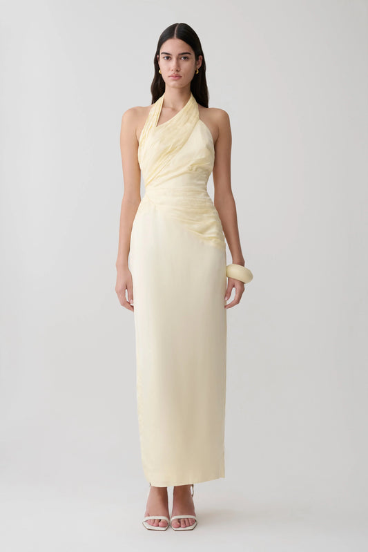 Chiara Halter Satin Maxi Dress Buttermilk