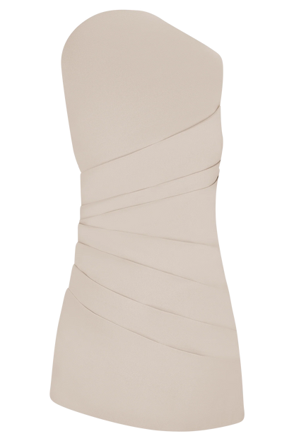 Helena One Shoulder Linen Mini Dress Natural Beige