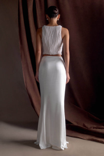 Kathia Pearl Hand Beaded Top White