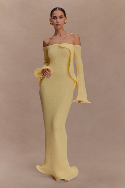 Sandrine Off Shoulder Knit Maxi Dress Lemon