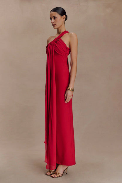 Philippa Knotted Crepe Maxi Dress Ruby