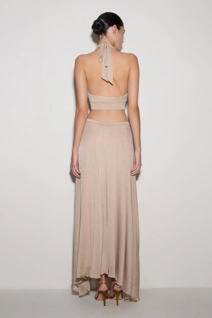 Nola Draped Lurex Halter Top Gold