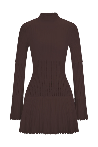 Adena Pointelle Knit Mini Dress Chocolate