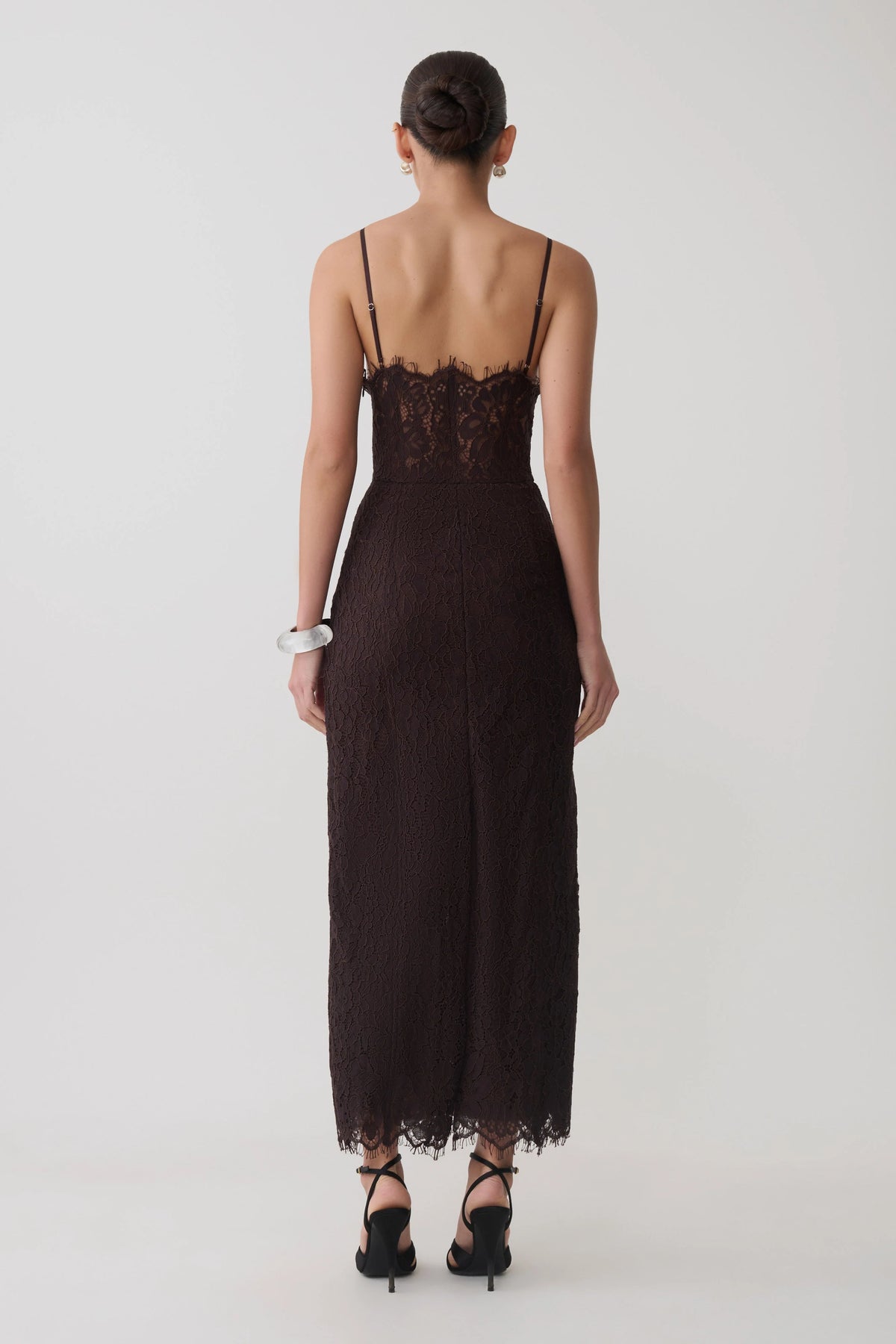 Ottilie Lace And Mesh Midi Dress Dark Chocolate