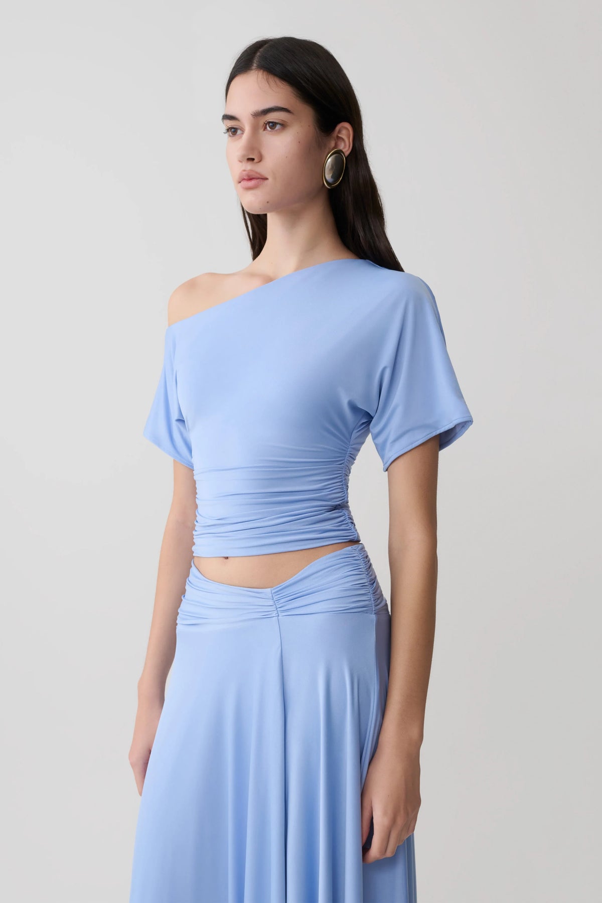 Luu Off Shoulder Slinky Top Sea Blue