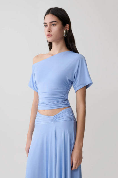 Luu Off Shoulder Slinky Top Sea Blue