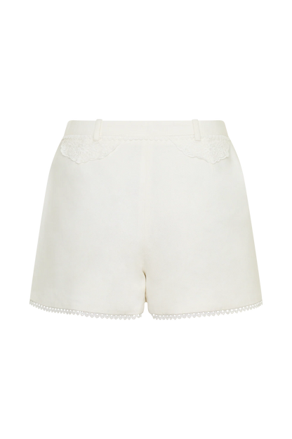 Melody Linen Short With Lace White
