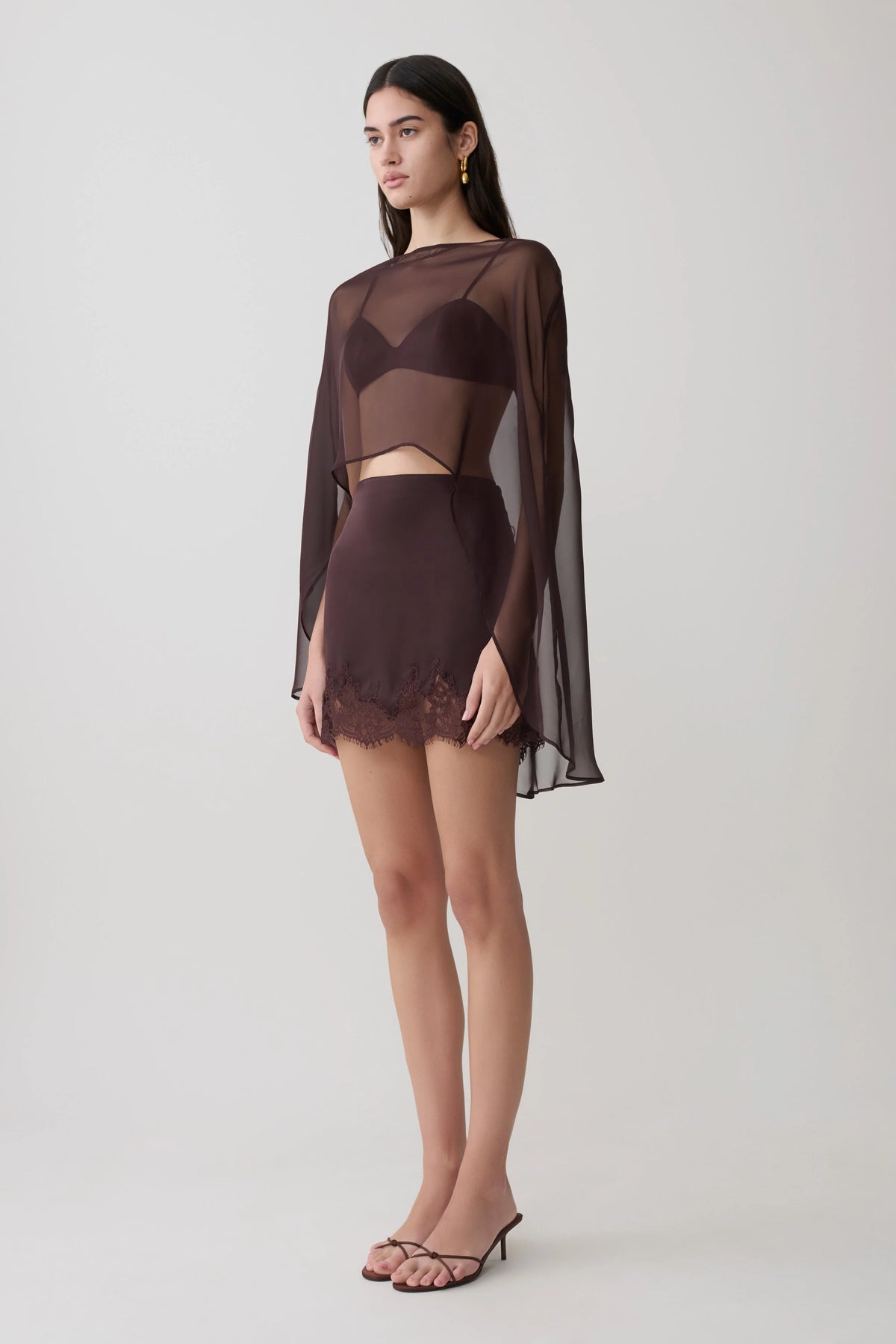 Kirstine Bralette With Chiffon Cape Chocolate