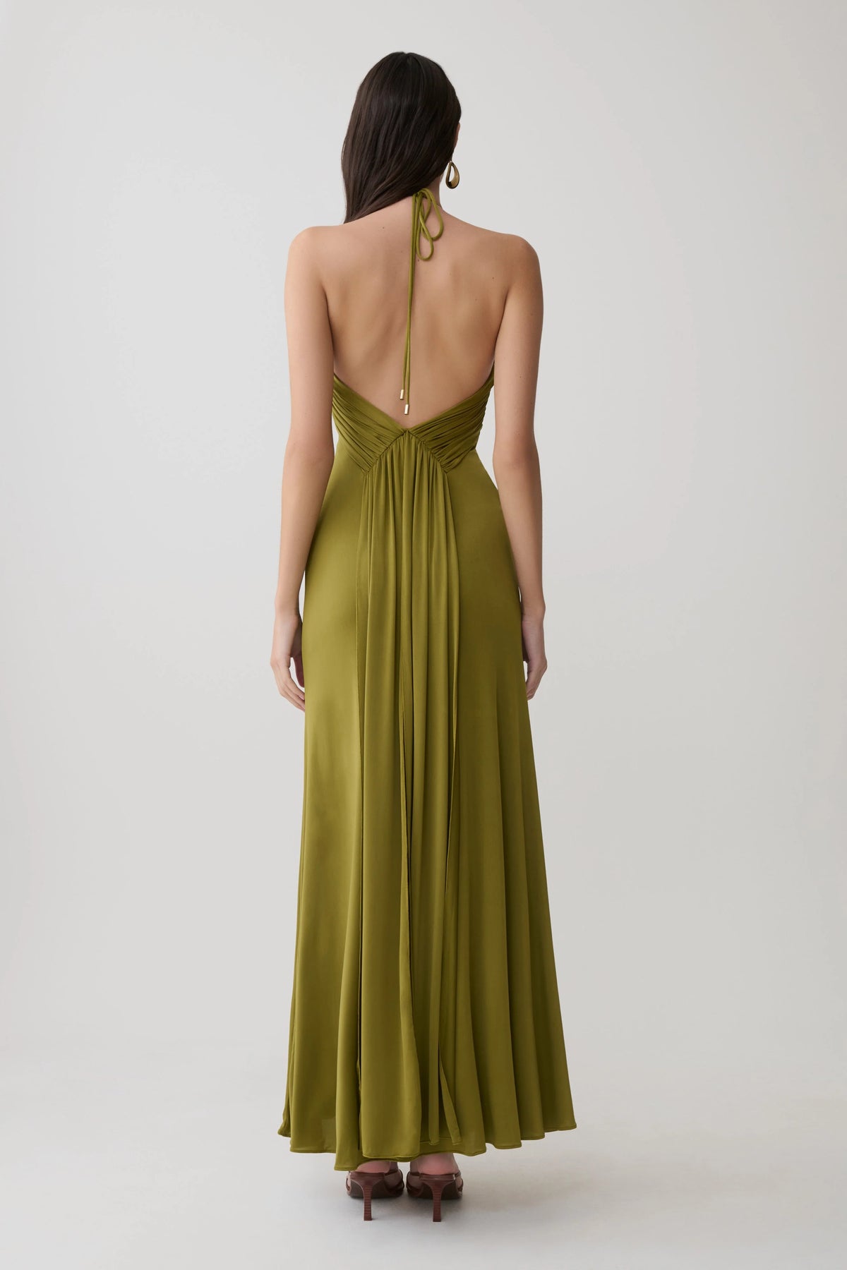 Maely Gathered Slinky Maxi Dress Olive